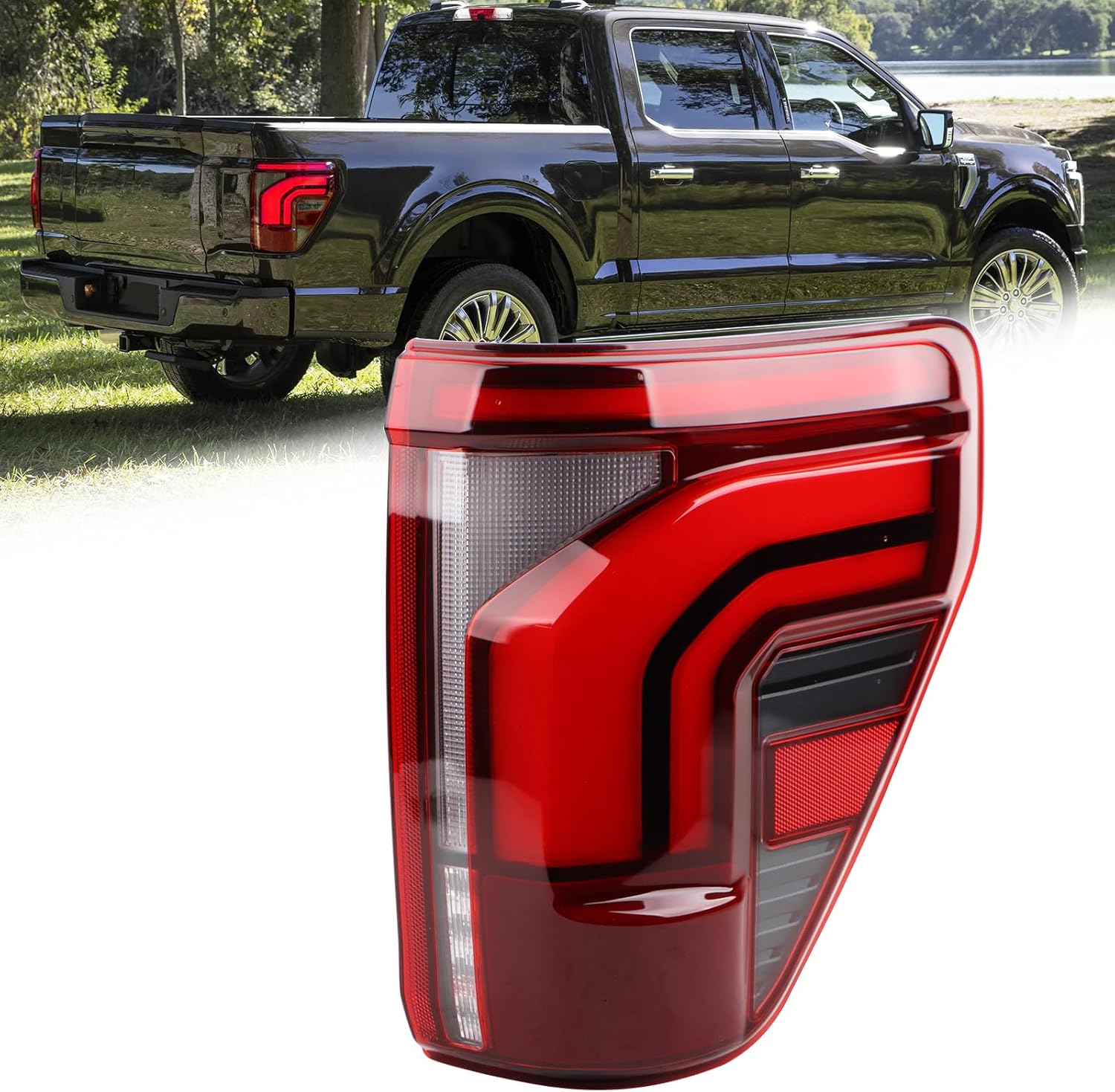 RH LED W/O OBS Tail light Assembly Fit for 2024 2025 Ford F150 Lariat/King Ranch/Platinum/Raptor Rear Lamp W/Blind Spot W/O Module Right Passenger Side RL3Z-13404-C RL3413B504CD 10-Pins