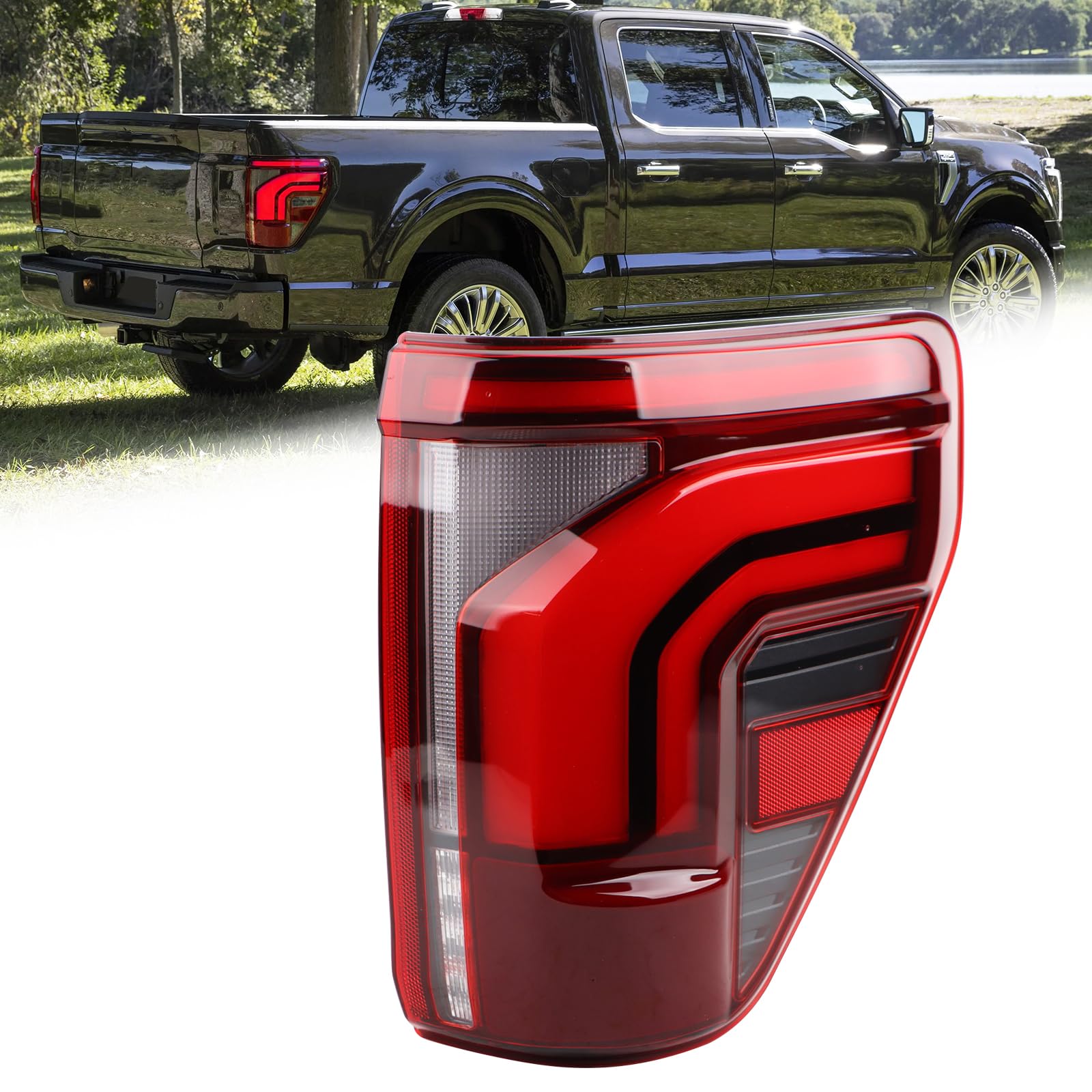 Photo 1 of KAMDKI RH LED W/O OBS Tail light Assembly Fit for 2024 2025 Ford F150 Lariat/King Ranch/Platinum/Raptor Rear Lamp W/Blind Spot W/O Module Right Passenger Side RL3Z-13404-C RL3413B504CD 10-Pins