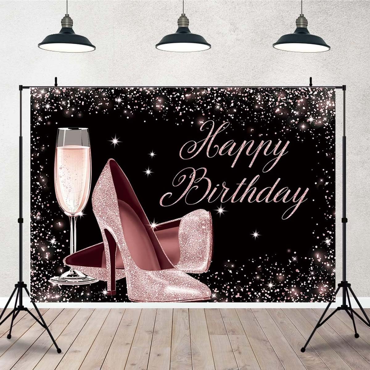 Fotohintergrund 2,1x1,5 M – Goldglitzernd Mit Rosen & High Heels, Für Parties