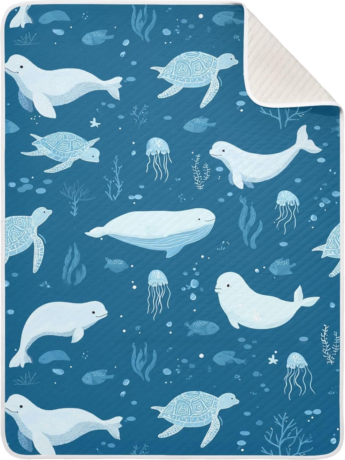 Pigsaly Cute Beluga Whales Baby Blankets 30 X 40 in Blue Animals Toddler Blanket Newborn Crib Blanket Nursery Bed Blankets for Stroller Toddler Bed Carseat