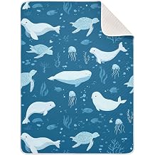Pigsaly Cute Beluga Whales Baby Blankets 30 X 40 in Blue Animals Toddler Blanket Newborn Crib Blanket Nursery Bed Blankets for Stroller Toddler Bed Carseat