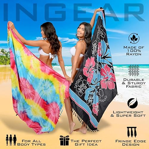 Miniatura 2 de INGEAR - Pareo largo de playa, envoltura para traje de baño con concha de coco incluida, color azul