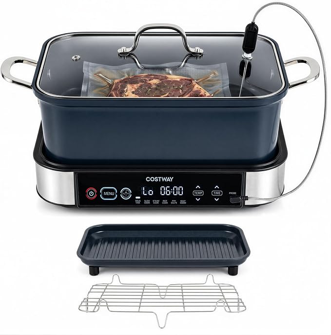 COSTWAY 6.8 Quart Programmable Slow Cooker with Sous Vide, 6-in-1