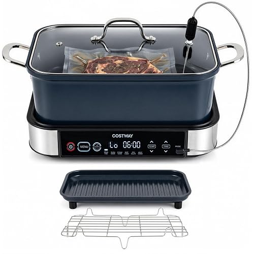COSTWAY 6-in-1 Programmable Slow Cooker with Sous Vide, 6.8 Quart, Steam, Fry, Rice & Keep Warm Functions, Adjustable Timer & Temp Control, Nonstick Removable Pot, Dishwasher Safe Parts