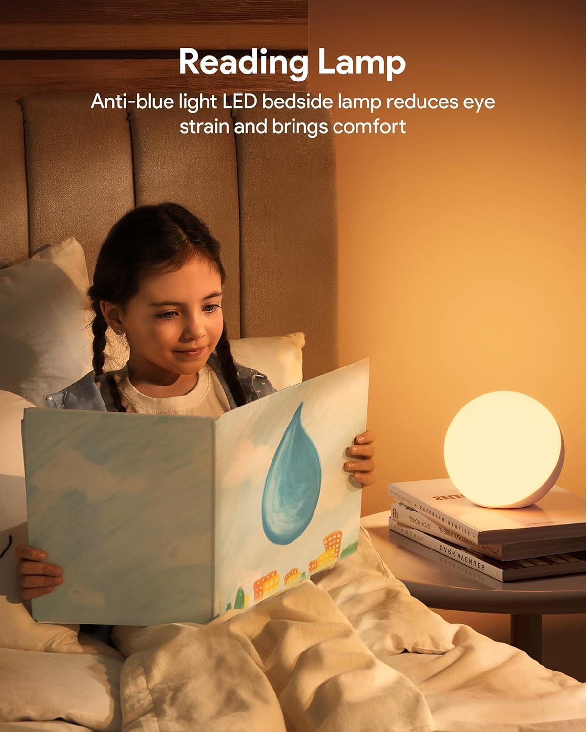 A hand demonstrating stepless dimming by touching the top of the Hifree lamp, with an indicator bar showing brightness levels.