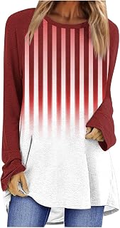 Women Crewneck Sweatshirts Long Sleeve Striped Ombre Color Pullover Plus Size Loose Fit Casual Comfy Fall Tunics Tops