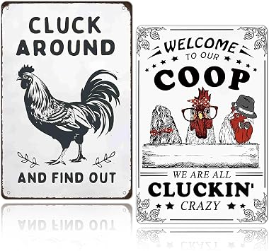 2 pack Sign for Home Farm Chicken Coop & Welcome To Our Coop Funny Chicken Sign Farmhouse Kicthen Garden Decor Chicken Coop Sign Chicken Decor 12" * 8"