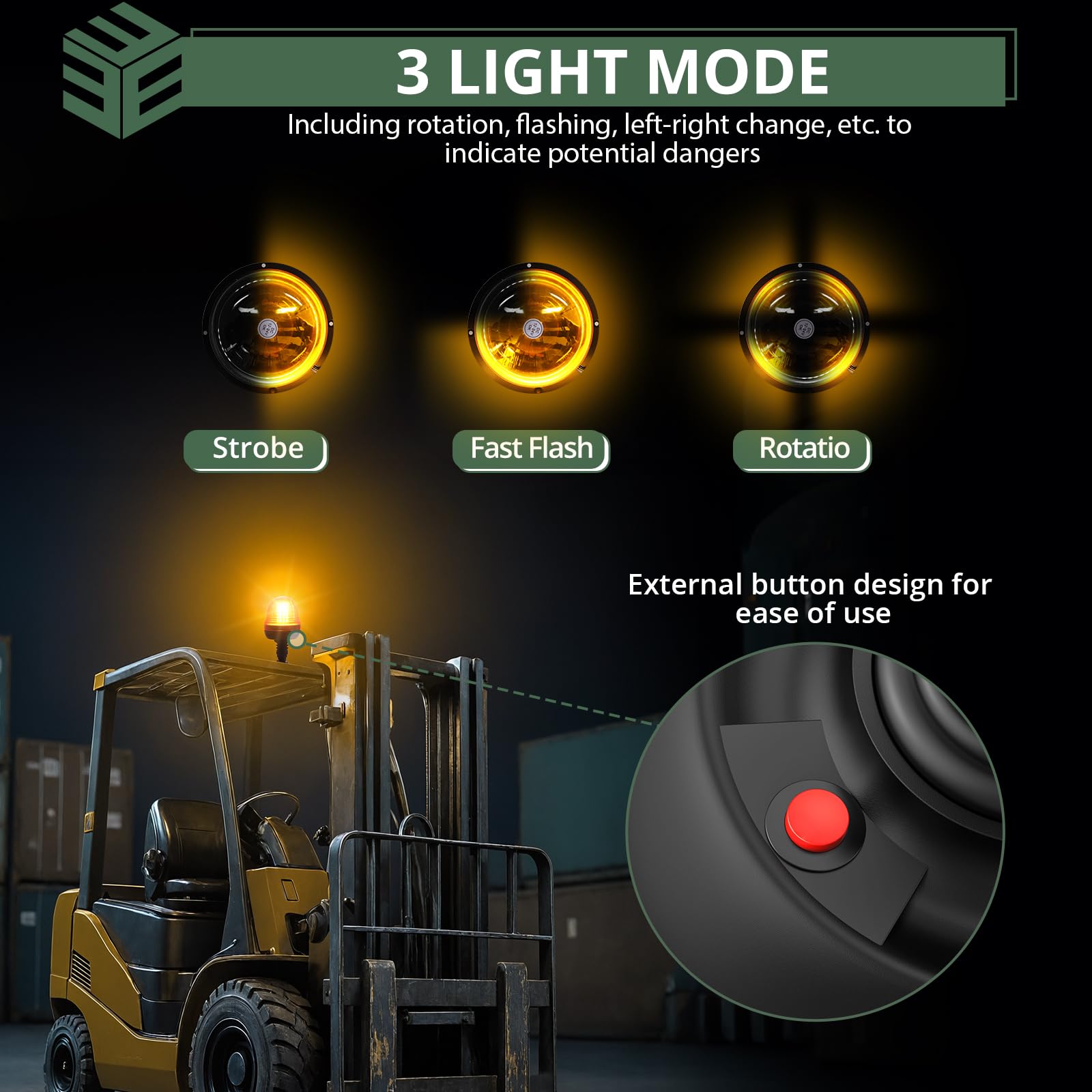 EYPINS 2x Rundumleuchte 60LED, 12V/24V Warnleuchte mit 3 Blitzmodi Rundumkennleuchte Bernstein, Blitz-Kennleuchte flexibler Aufsteckfuß für alle 12V/24V Auto, Truck, KFZ, LKW, Traktor, Bagger| R10 E9