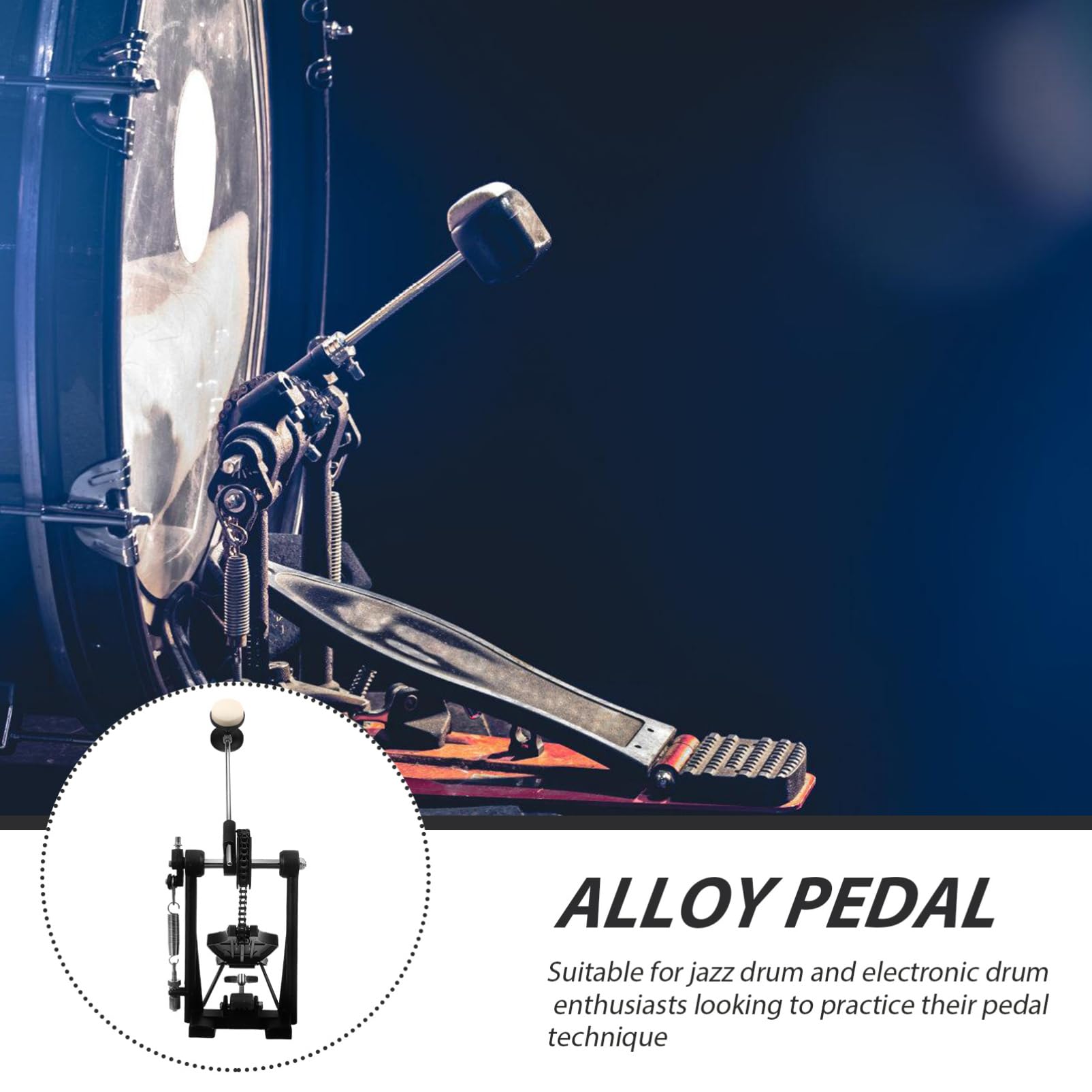 TOYANDONA Pedale per Grancassa Design Antiscivolo in Lega di Alluminio e Molla Regolabile Base Allargata e Catena Spessa per Esercitazione Tecnica Batteria Jazz