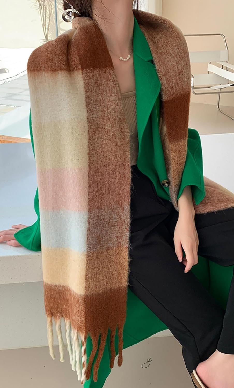 Wander Agio Winter Women Warm Scarf Long Shawl Large Scarves Cold Weather Thick Blanket Scarfs Colorful Plaid - Image 5