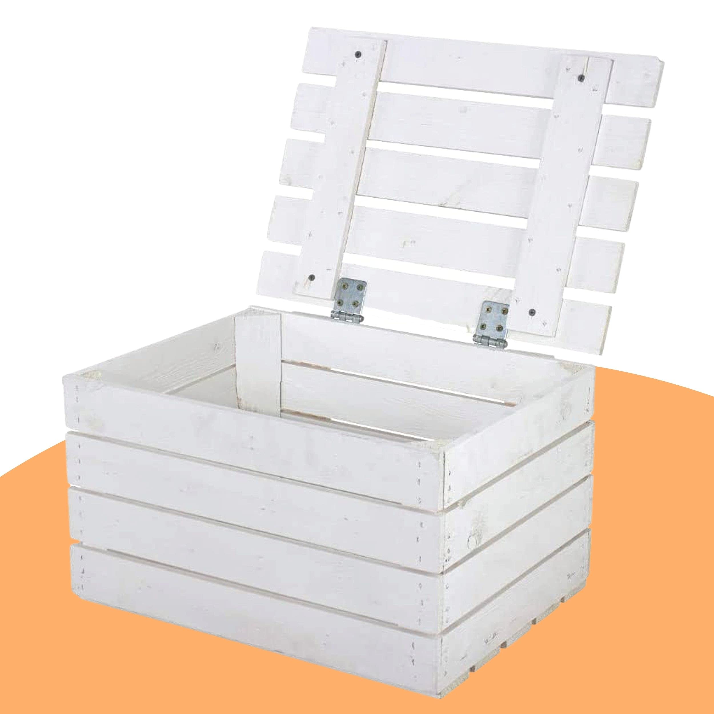 Vinterior neue Holztruhe Neue weiße kleine Truhe 49cmx36cmx29cm Schatztruhe Holzbank Truhe Obstkiste Weinkiste mit Deckel Holzbox Sitzbank Holztruhe Vintage-Look