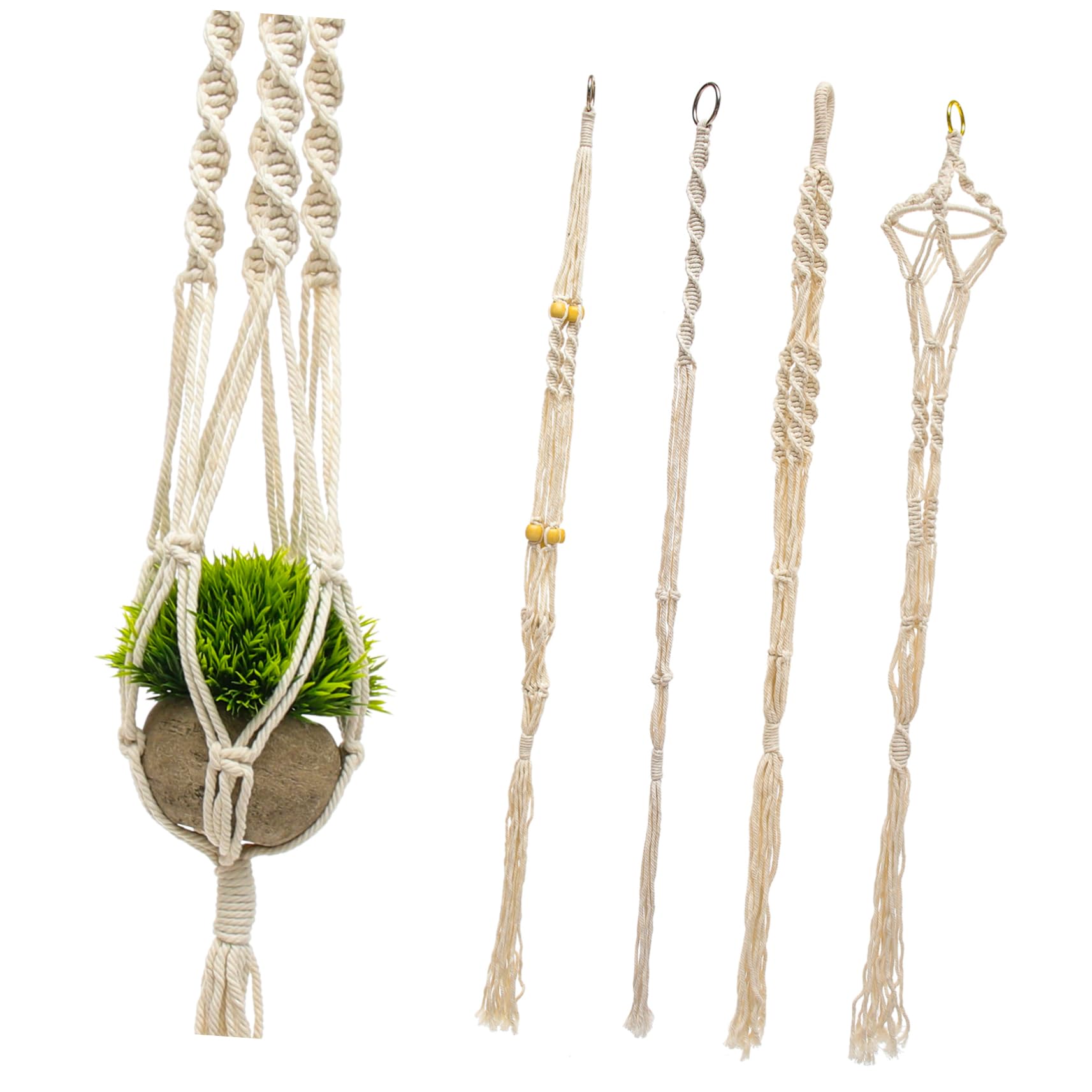UPKOCH Makramee Blumentopfhalter aus Baumwollseil mit Aufhängeöse 4 Stück Beige Dekorativ für Wand und Zuhause
