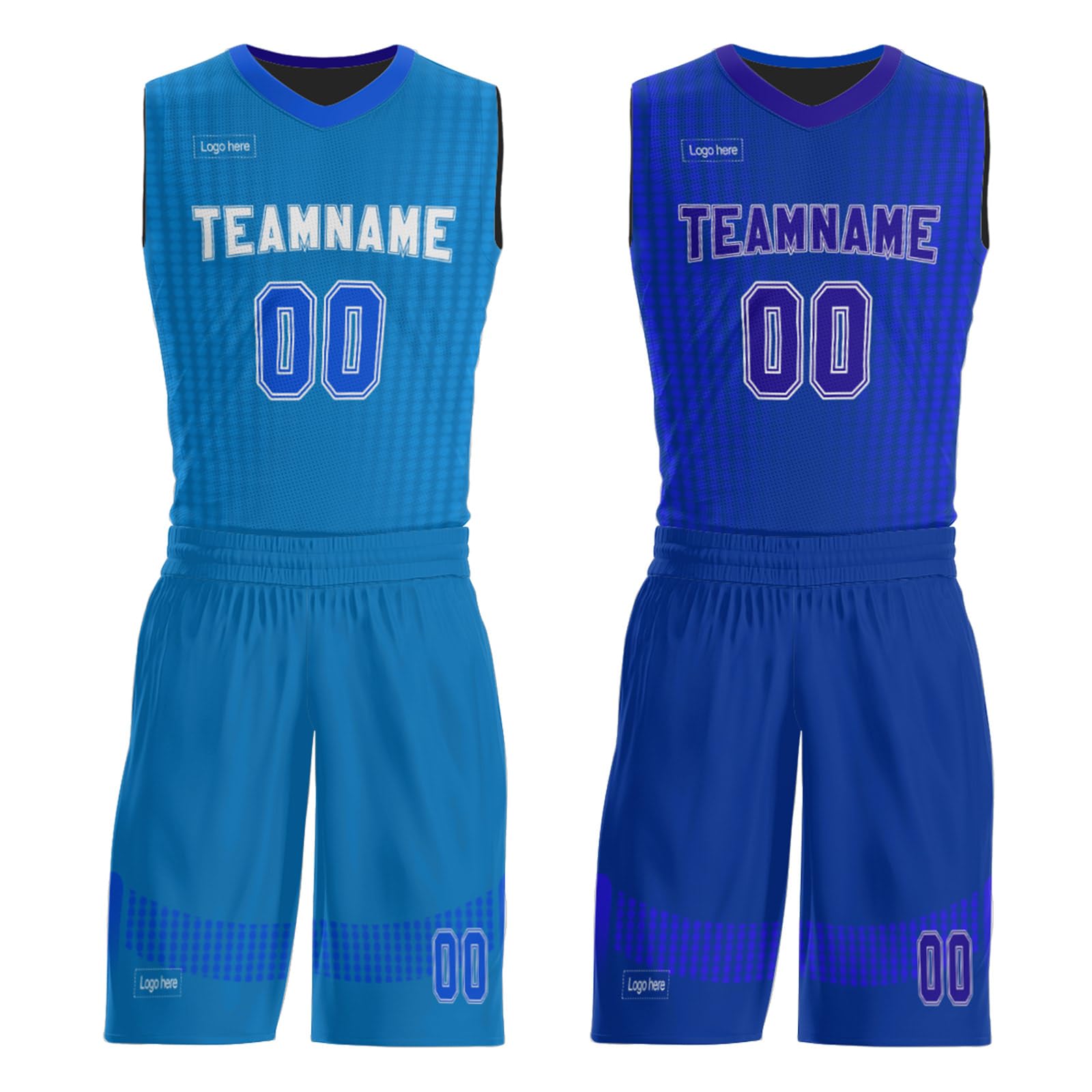 Onegam Custom Reversible Basketball Jersey, Youth Adult Basketball Uniforms with Name Number Team Logo Jersey Design Cyan Blue
