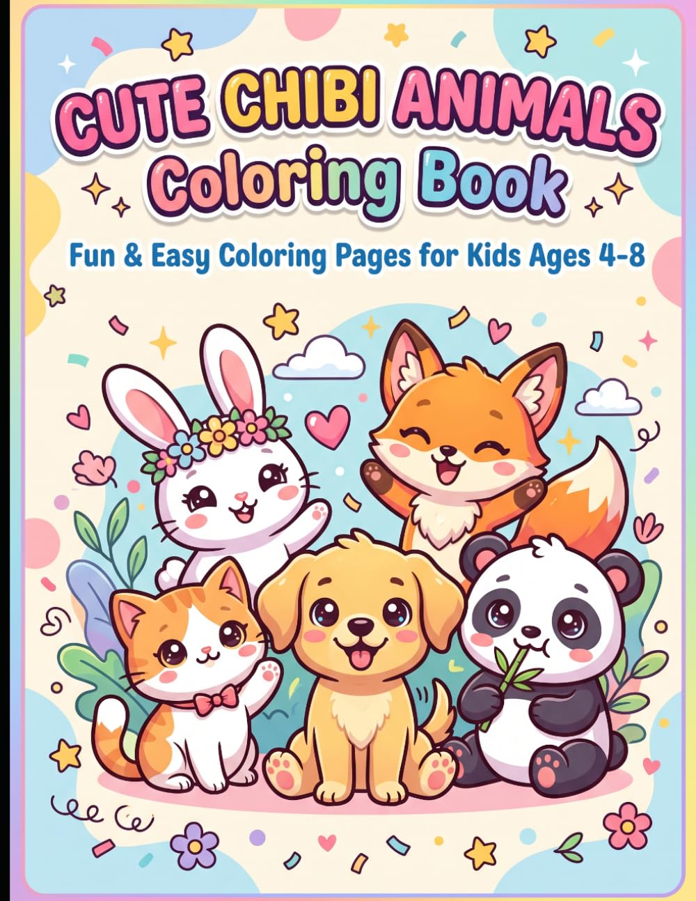 Cute Chibi Animals Coloring Book: Fun & Easy Coloring Pages For Kids Ages 4-8