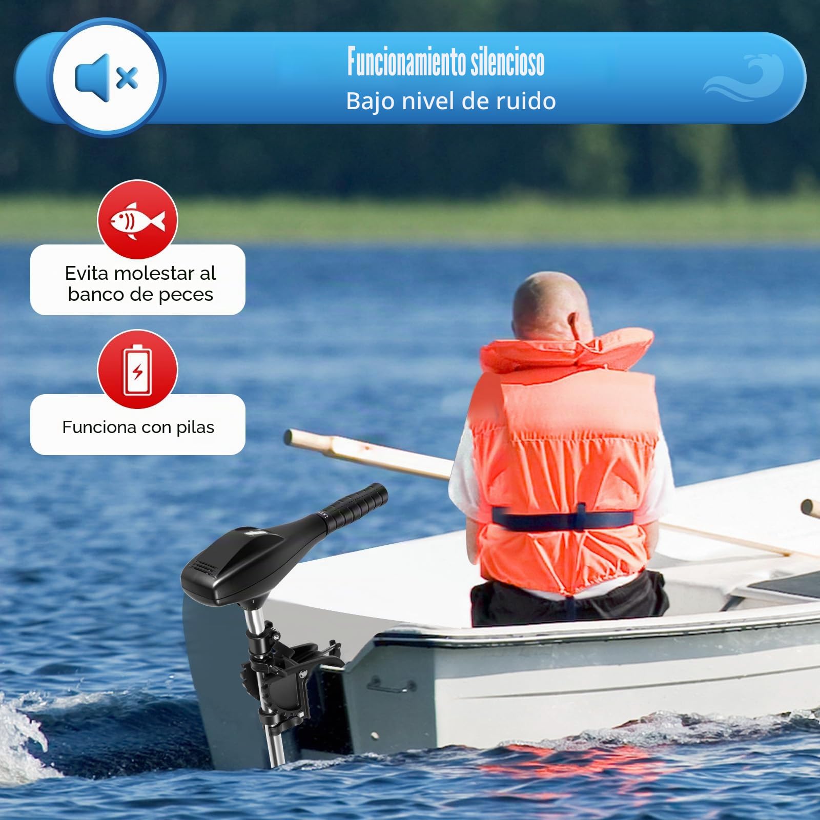 Motor fueraborda eléctrico 58LBS de 612 W, motor fueraborda con 5 marchas adelante+3 marchas atrás, eje largo, motor eléctrico para kayak/barcos, 500 kg de fuerza de tracción