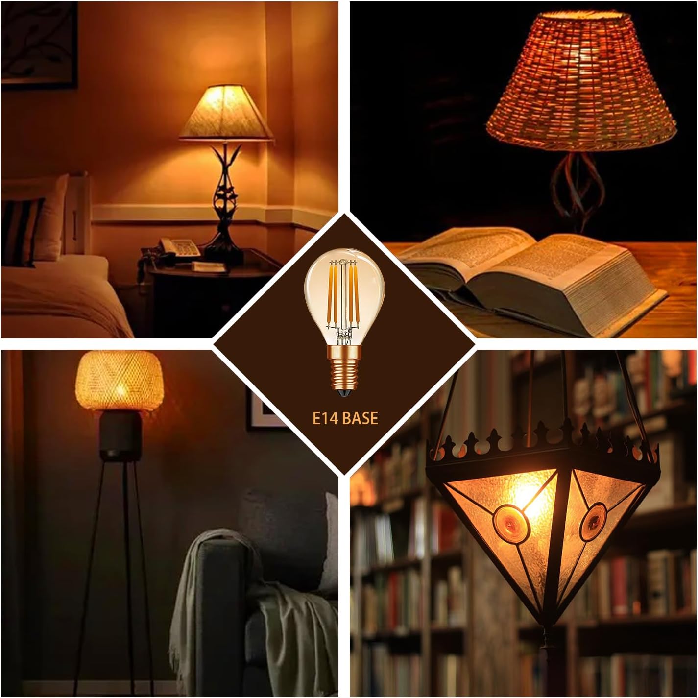G45 Amber LED Light Bulbs 2W 120V E12 Dimmable Globe Decorative Light Bulbs 25 watt Equivalent Vintage Edison LED Bulbs 2200K Warm Light Bulbs, 3 Pack