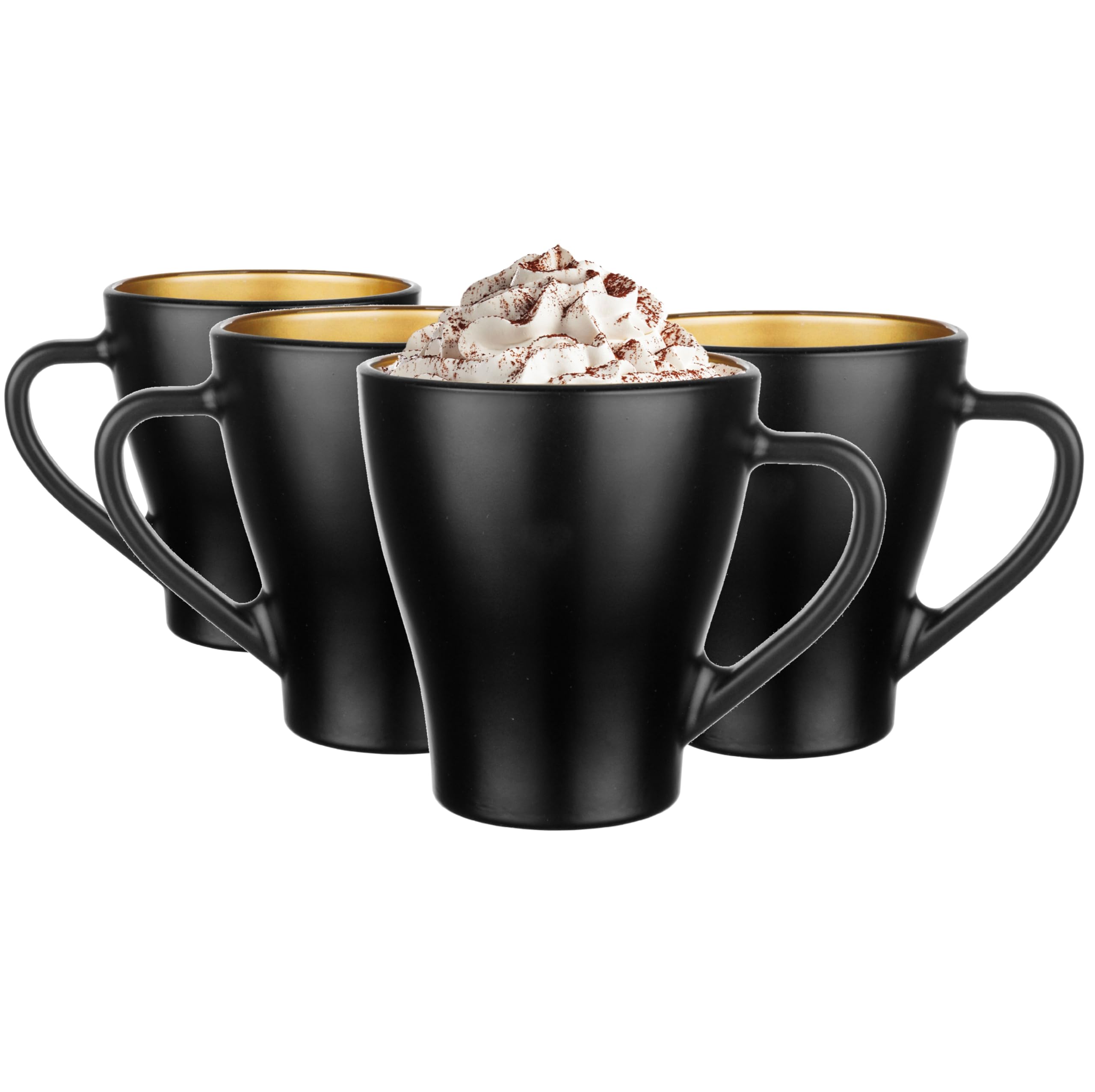 Glasmark KROSNO 1992 Hugo Bicchieri da caffè Set di 4 Bicchieri da caffè freddo per cappuccino Tazze Lavabili in lavastoviglie Nero Oro 4x360 ml
