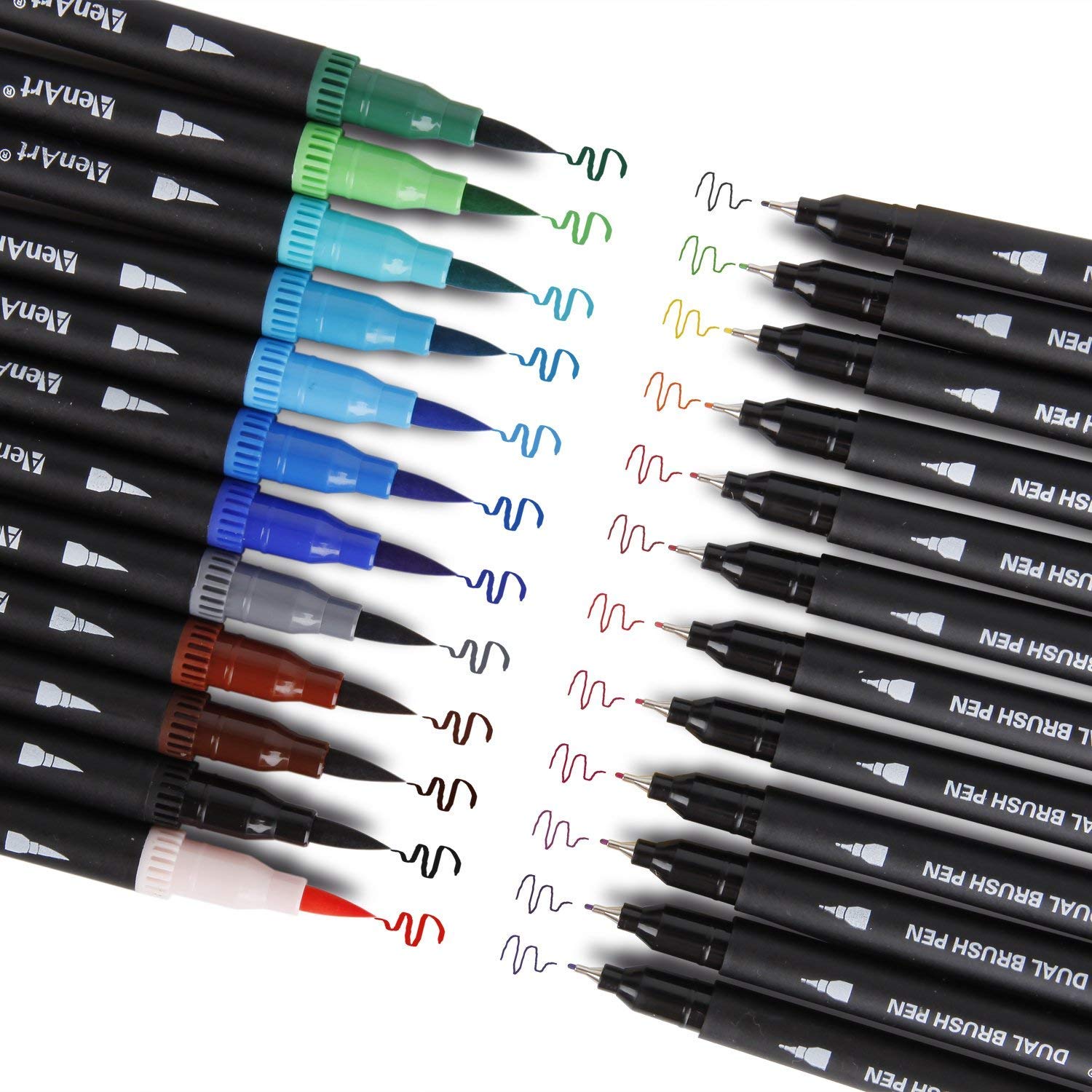 Hoenart 24 Farben Brush Pen Set - Doppelspitzige Filzstifte Für Handlettering, Bullet Journal & Mandala Malerei