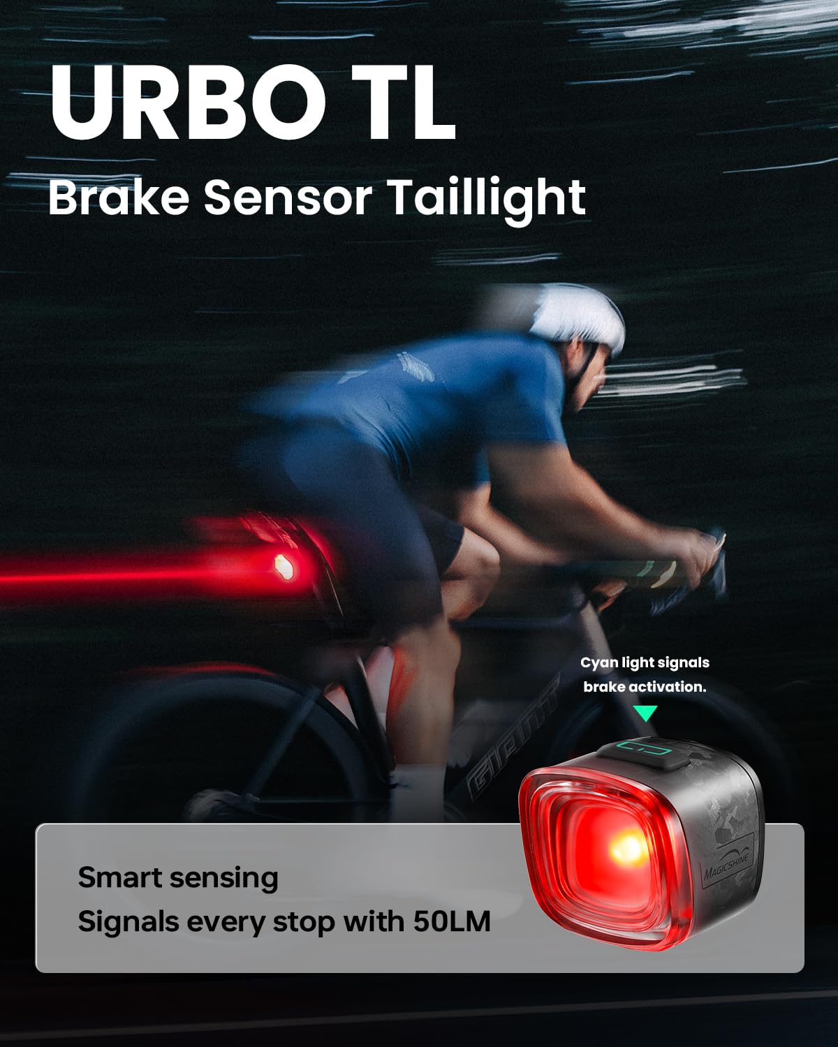 Magicshine URBO TL Feu arrière de vélo avec USB C Rechargeable, 50 lumens, étanche IPX6, Feux arrière pour vélo de Nuit, Feux arrière intelligents pour vélo de sécurité