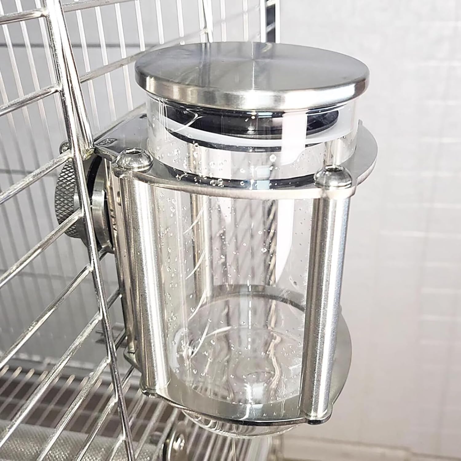 Dispensador de agua para pájaros y animales pequeños, diseño de acero inoxidable antigoteo, capacidad de 50 ml/1000 ml para loros, conejos y roedores
