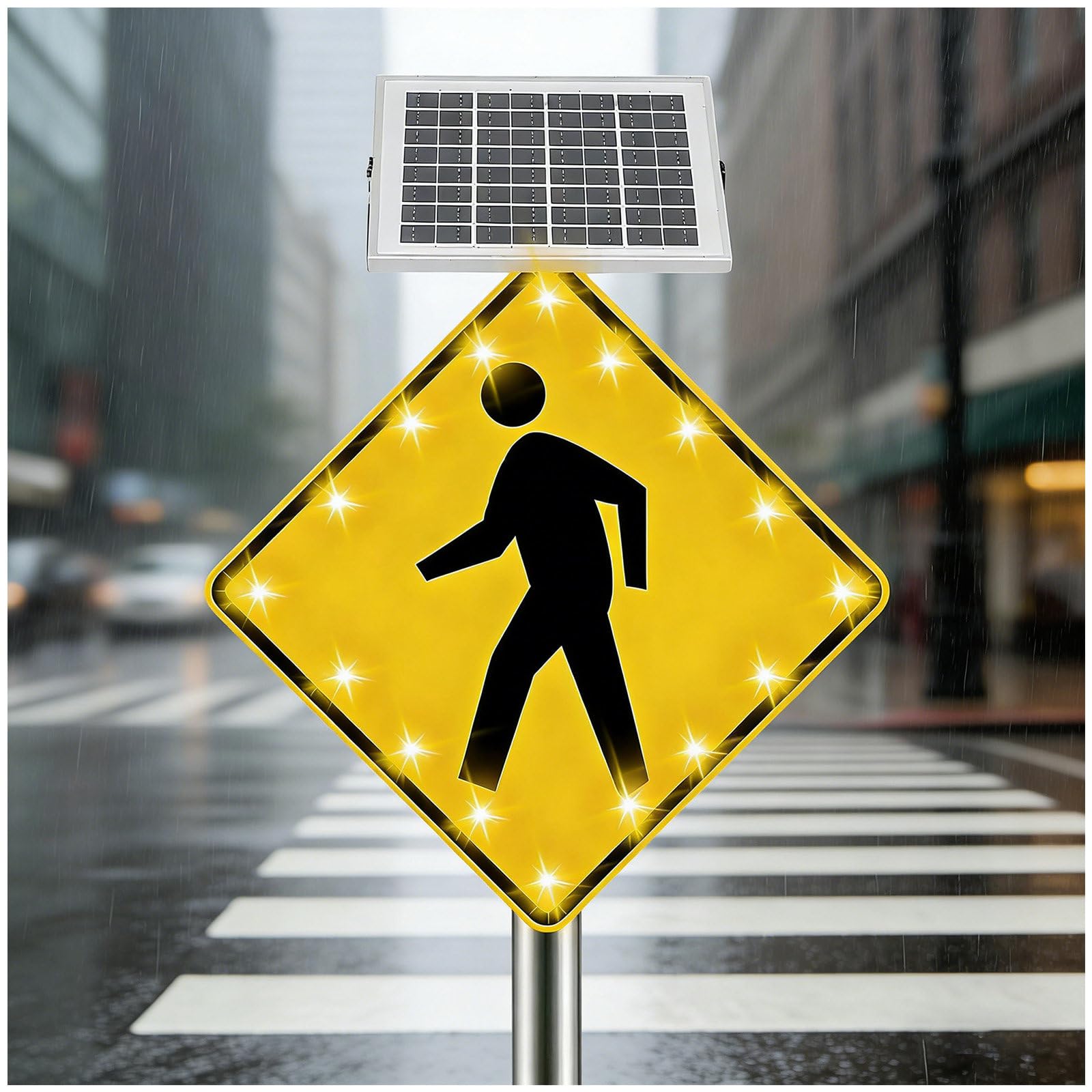 Cielobloen Multicolor Solar Flashing Crosswalk Traffic Sign, Pedestrian Crossing Sign, Engineer-Grade Reflective, Ip65, Aluminum, U-Bolt Mount, For Schools & Communities 30"