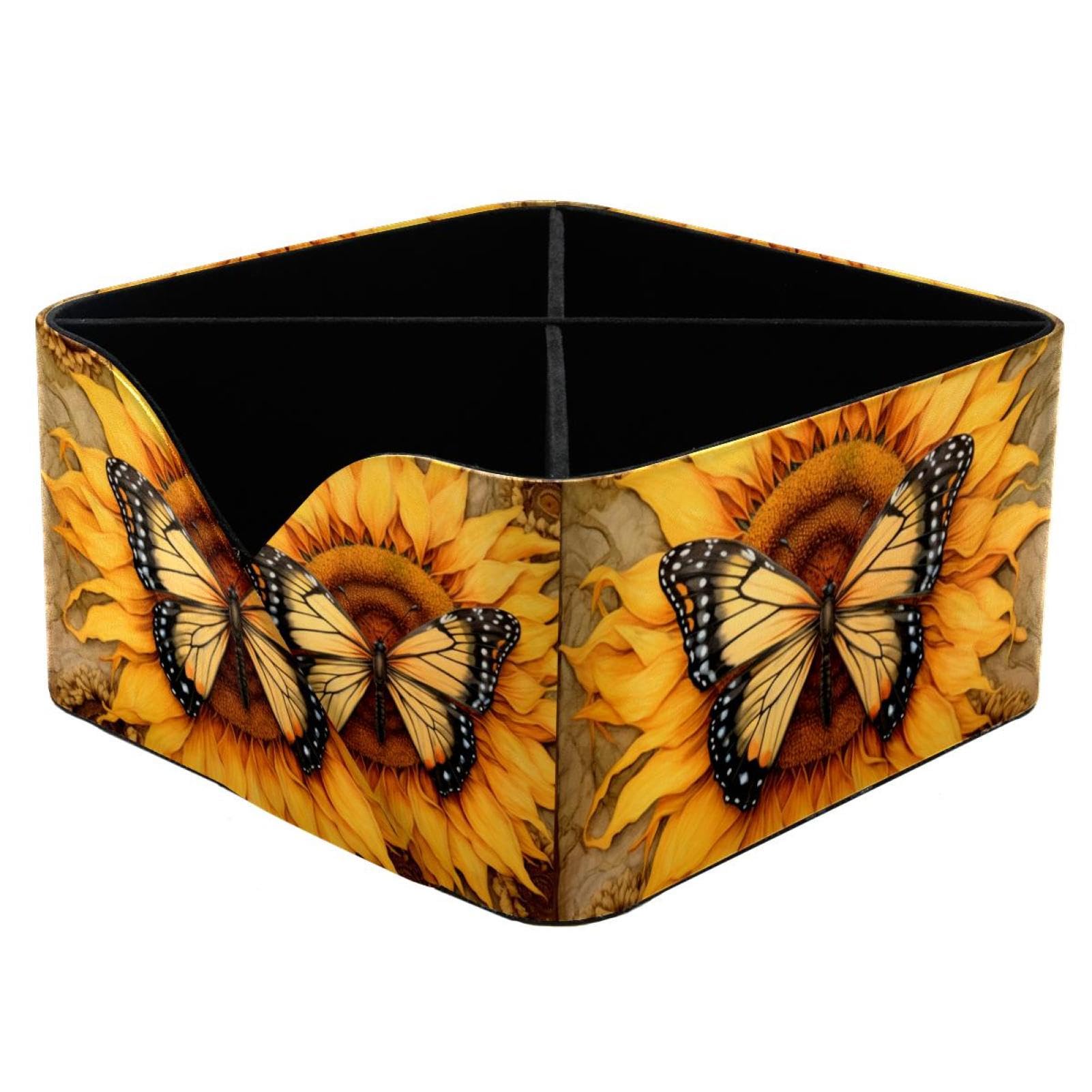 Porte-stylo rectangulaire à double compartiment aux finitions soignées motif tournesol