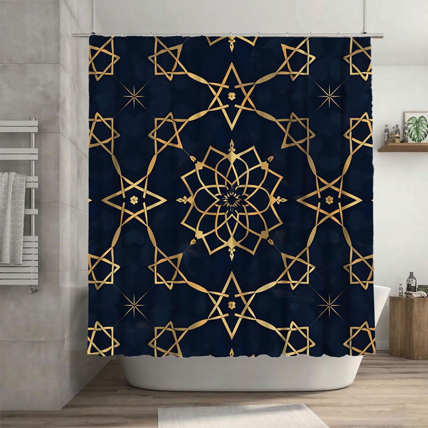 Rideau de douche anti-collant bleu foncé avec ourlet plombé pour rester droit