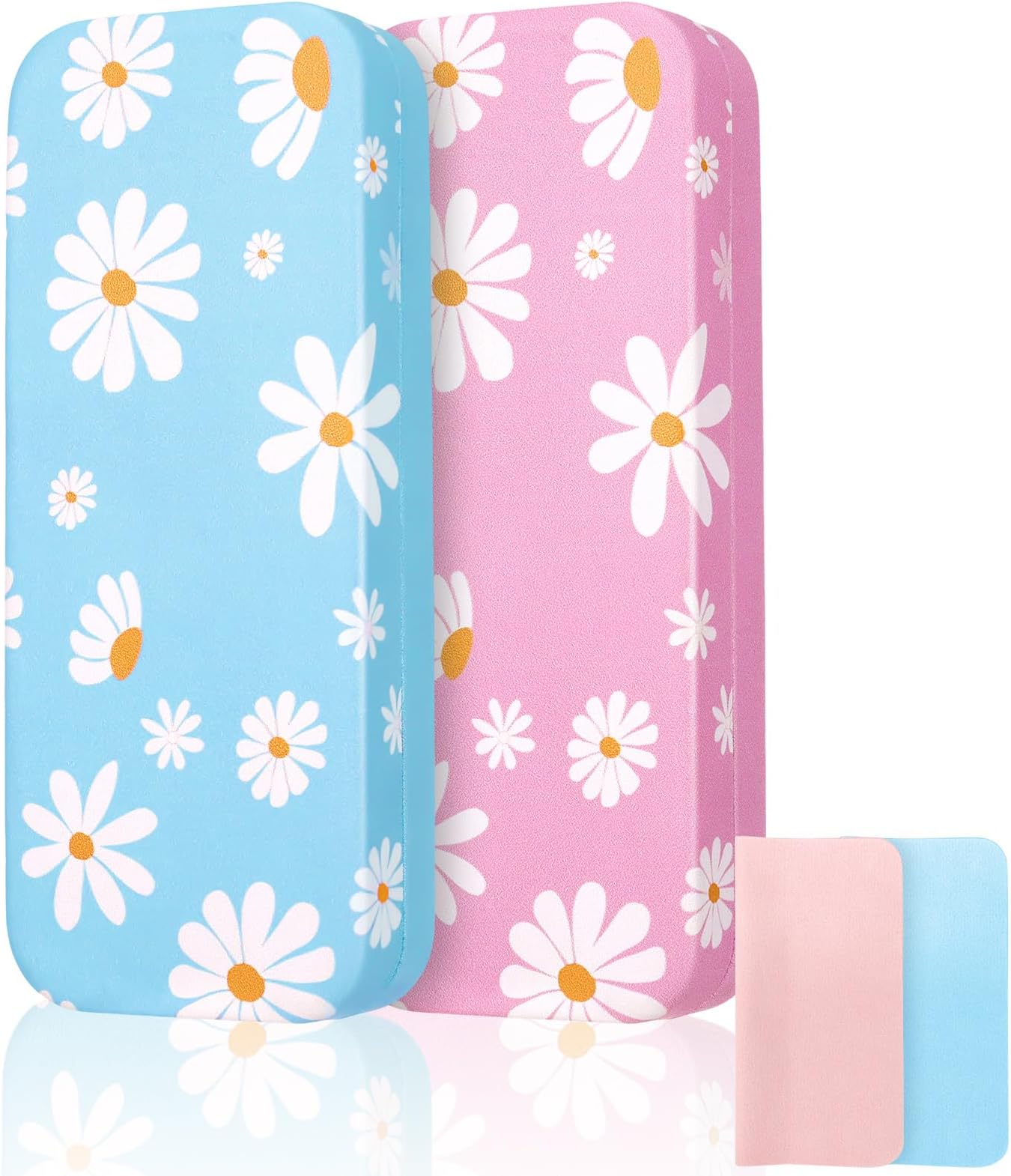 Radsocken 2 PCS Glasses Case for Women Ladies, Girls Hard Shell Daisy Glasses Case Spectacle Protective Eyeglasses Case with Cleaning Cloth