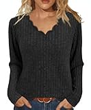 Womens Sweaters Casual Long Sleeve V Neck Lightweight Tunic Pullover Sweater Tops