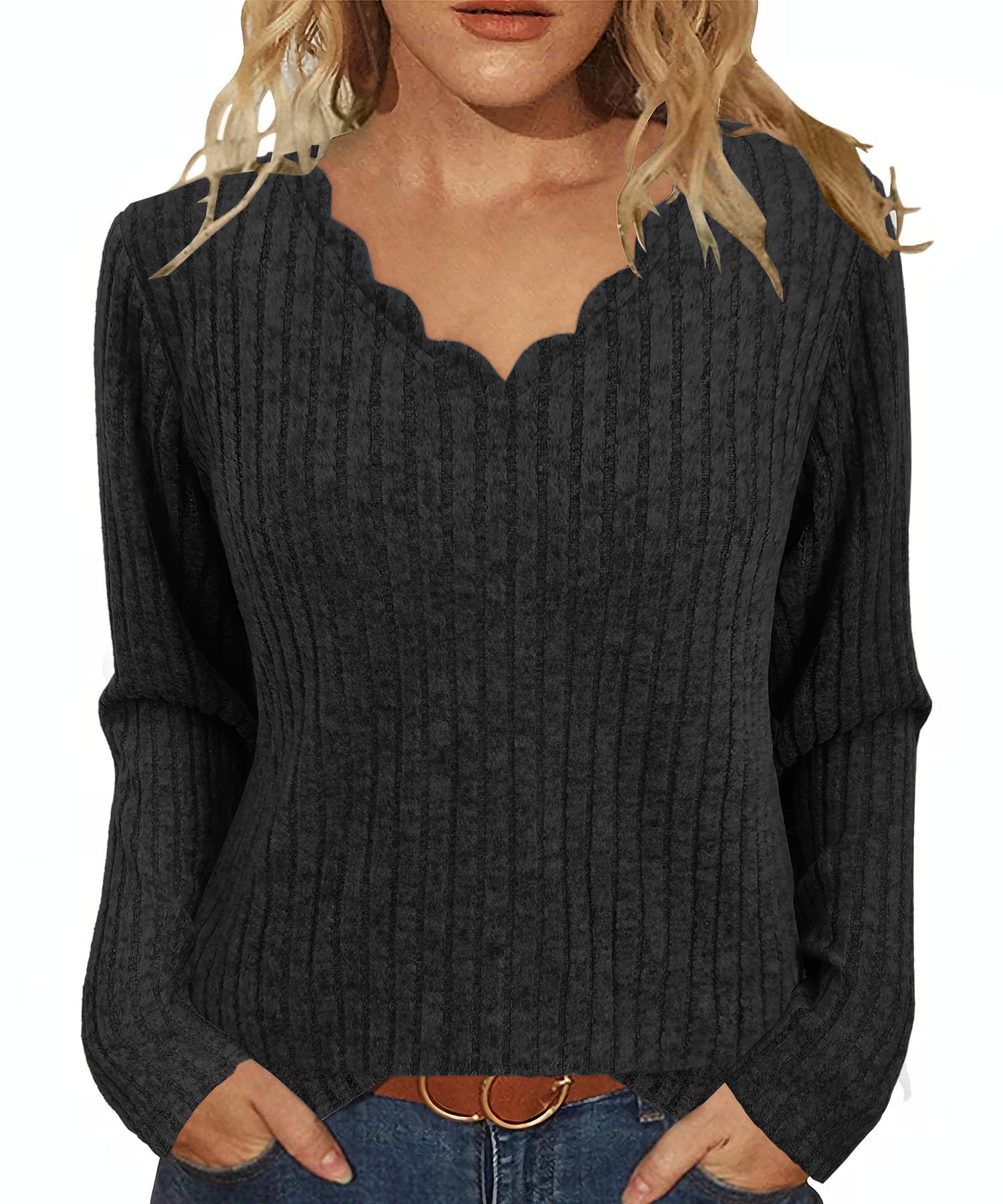 JomeDesign Womens Sweaters Casual Long Sleeve V Neck Lightweight Tunic Pullover Sweater Tops