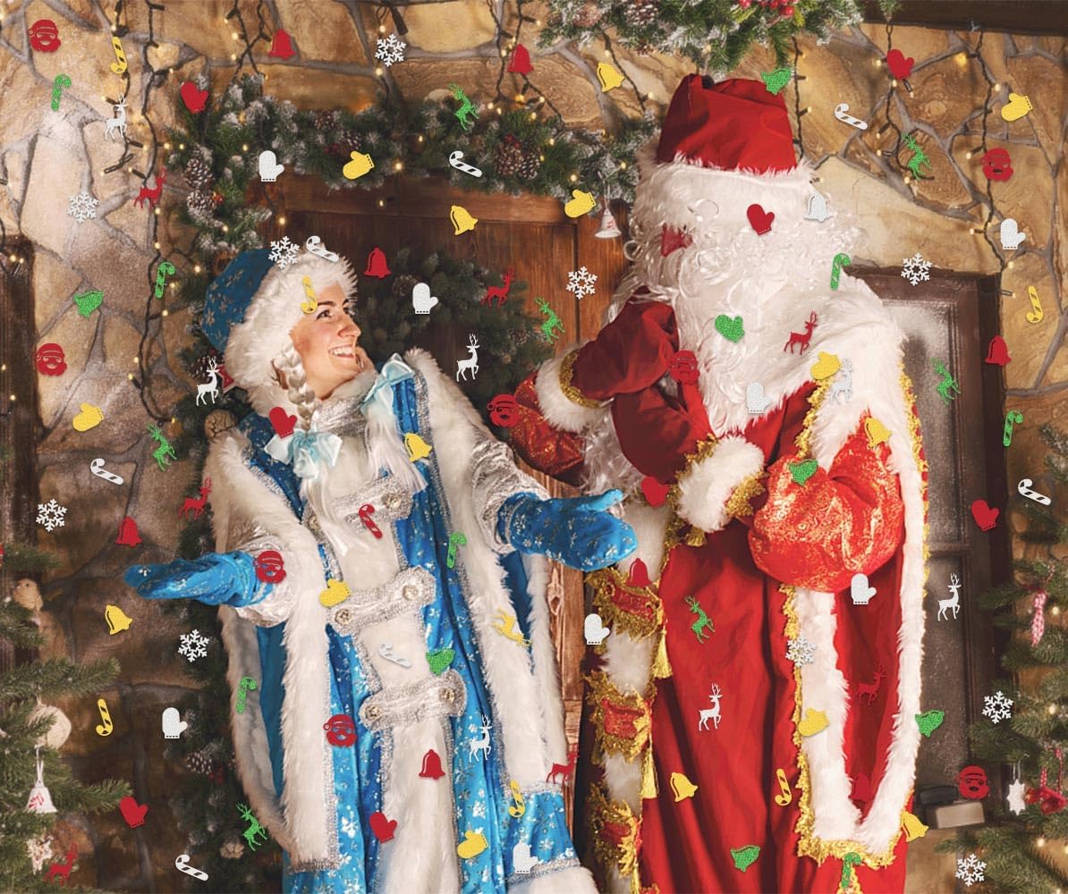 Hying 200 PCS Christmas Confetti Decorations for Table, Xmas Santa Deer Sequins Glitter Red Gold Green Table Confetti Winter Snowflake Paper Confetti for Christmas Party Decorations New Year Favors