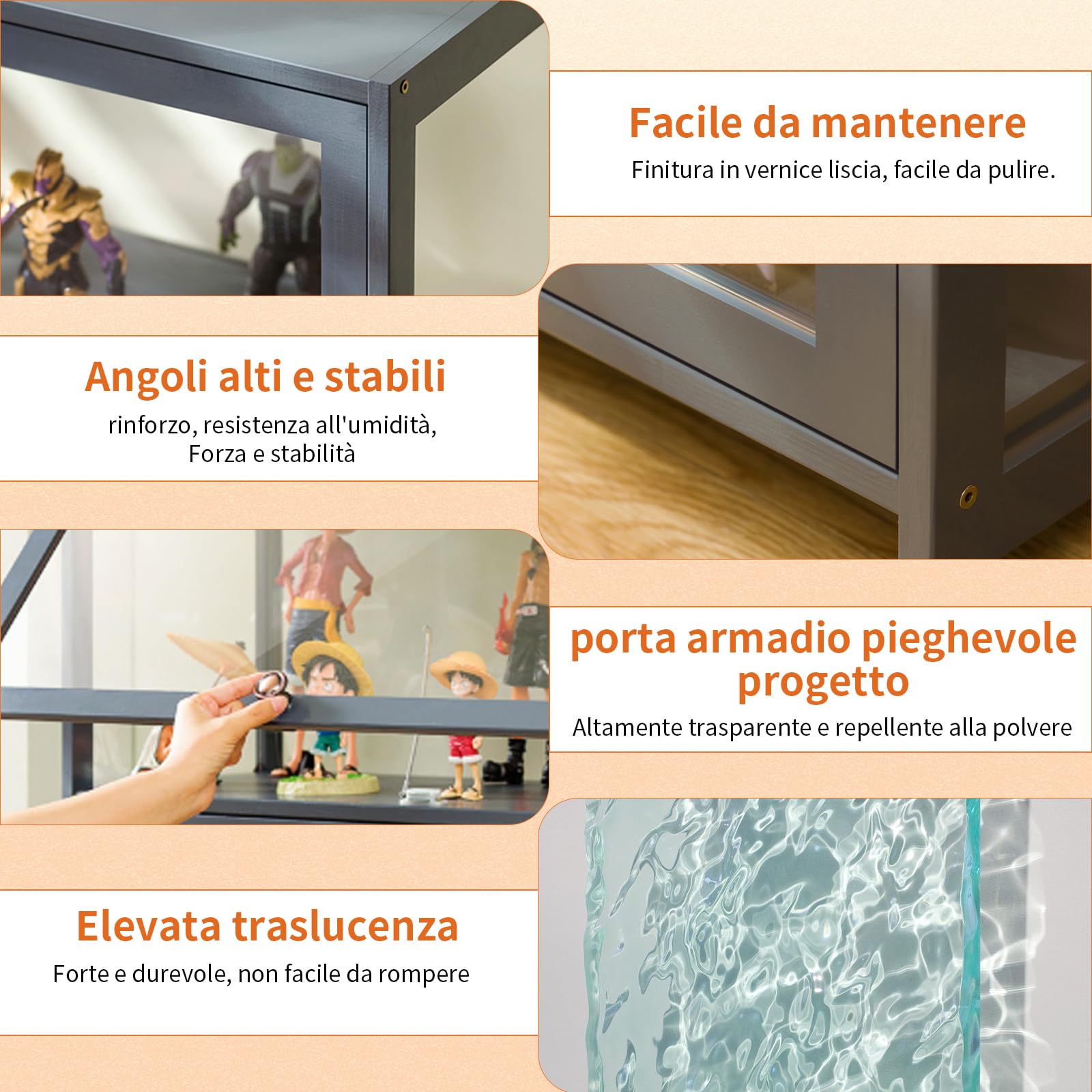 Vetrina Espositiva Per Collezionismo,Vetrina multifunzionale in bambù, Design Della Porta dell'armadio a Ribalta,Vetrinetta Espositiva per Uffici, Camere da Letto, Soggiorni