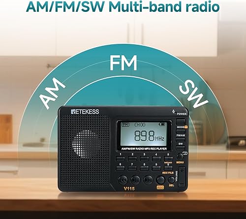 Miniatura 3 de TIVDIO - Radio estéreo portátil AMFM con reproductor y grabador de MP3 con ranura para lápiz USB y temporizador de desconexión (negro)