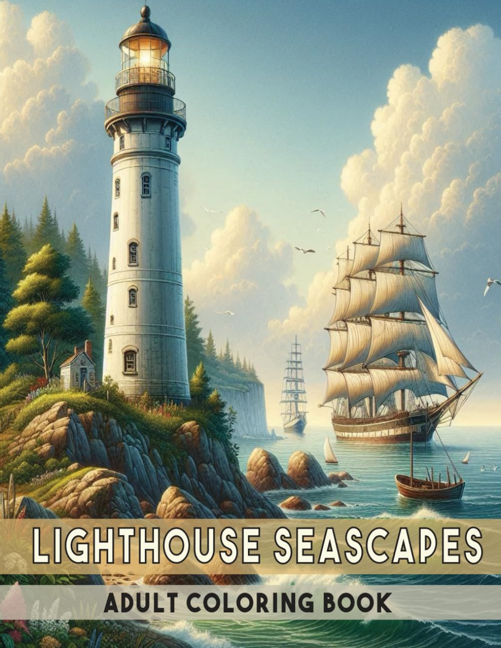 Lighthouse Seascapes Adult Coloring Book: Relaxing and Stress Relieving Ocean Themed Scenery (Lighthouse Seascapes Collection)