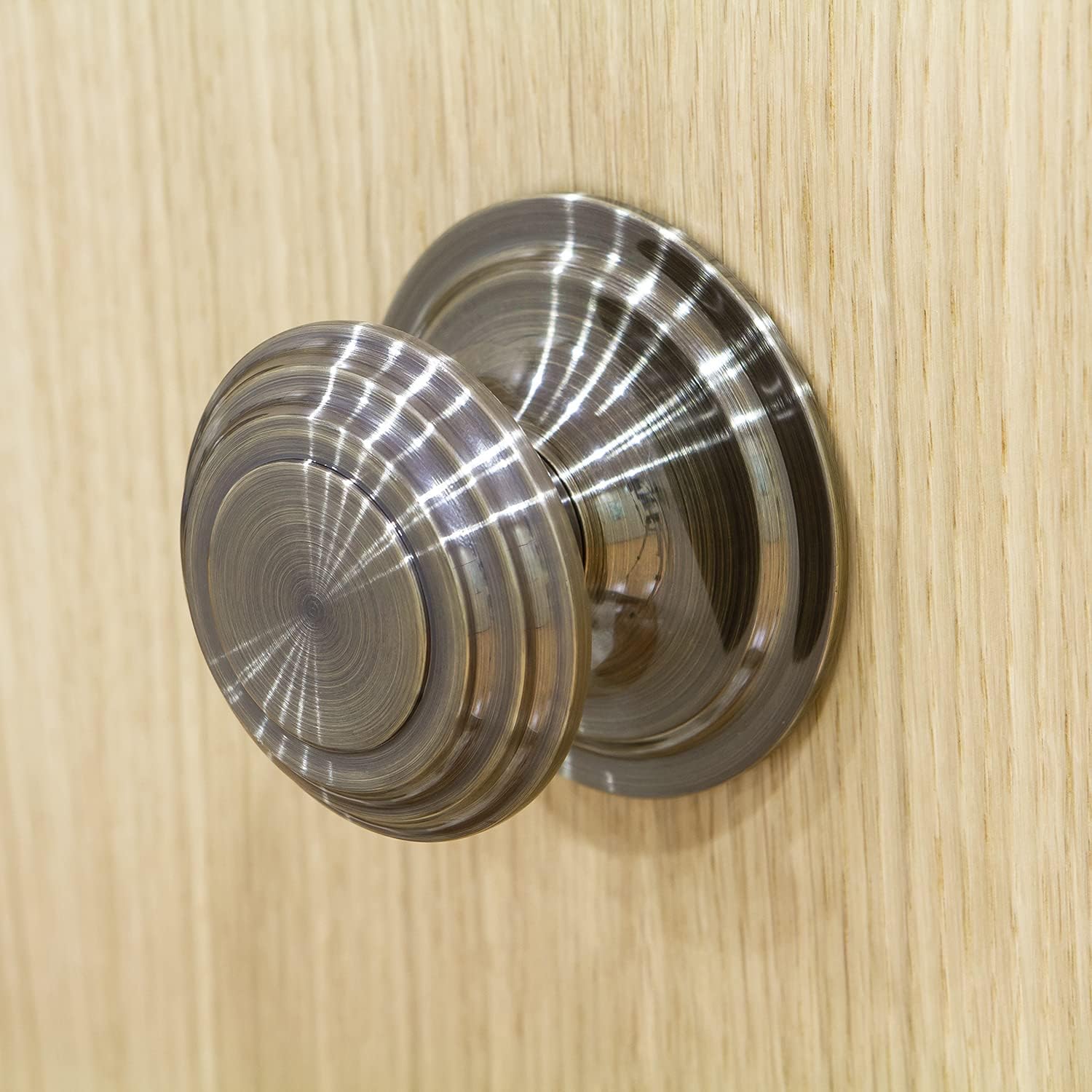 Amig - Knob Mod 13 with Carved Solid Brass Handle with Leather Finish for Exterior Entrance Doors | Handle Diameter Ø76 mm · Height 63.5 mm | Easy to Install Includes Fixing Nut