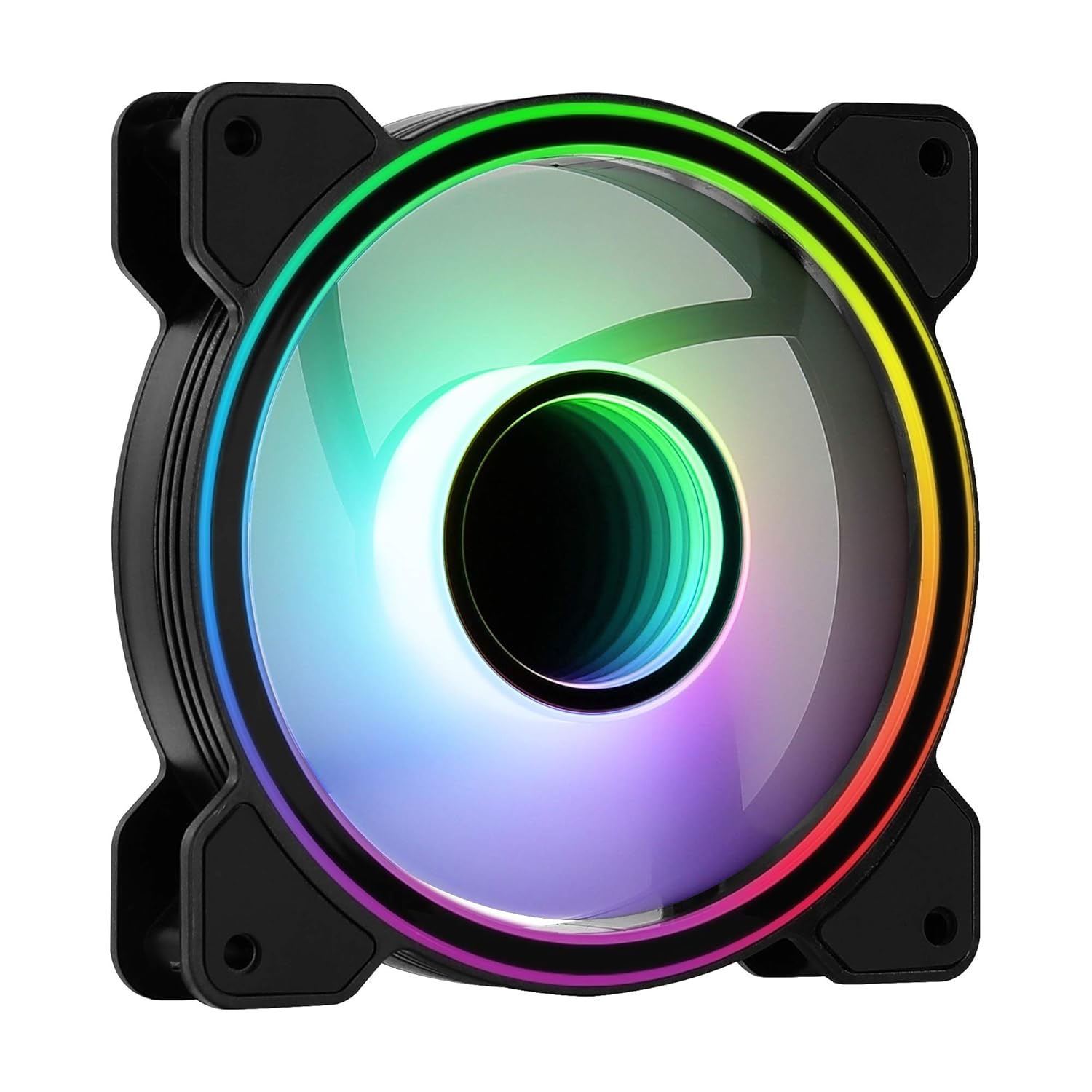 Aerocool Mirage 12 ARGB PC Fan, front view with colorful RGB lighting