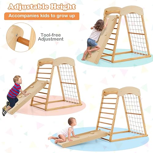 Miniatura 6 de Costzon Gimnasio de la selva interior 6 en 1, juguetes de escalada Montessori para niños pequeños con rampa de doble cara, barras de mono, red de