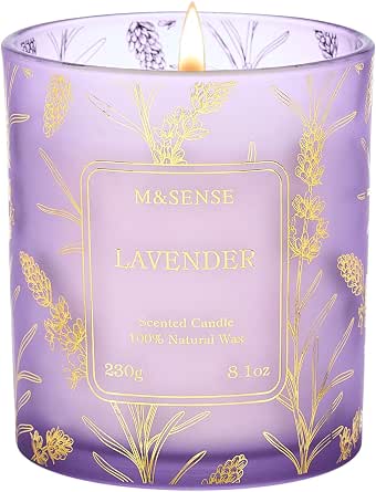 M&SENSE Lavender Soy Candle, 8.1 oz, Gold-Stamped Glass Jar