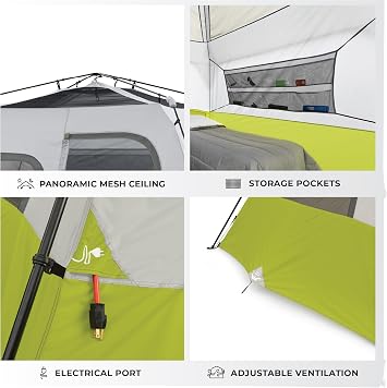 CORE Instant Cabin Tents | Family Cabin Multi Room Pop Up Tents Car Camping | Included Storage Pockets for Camping Accessories