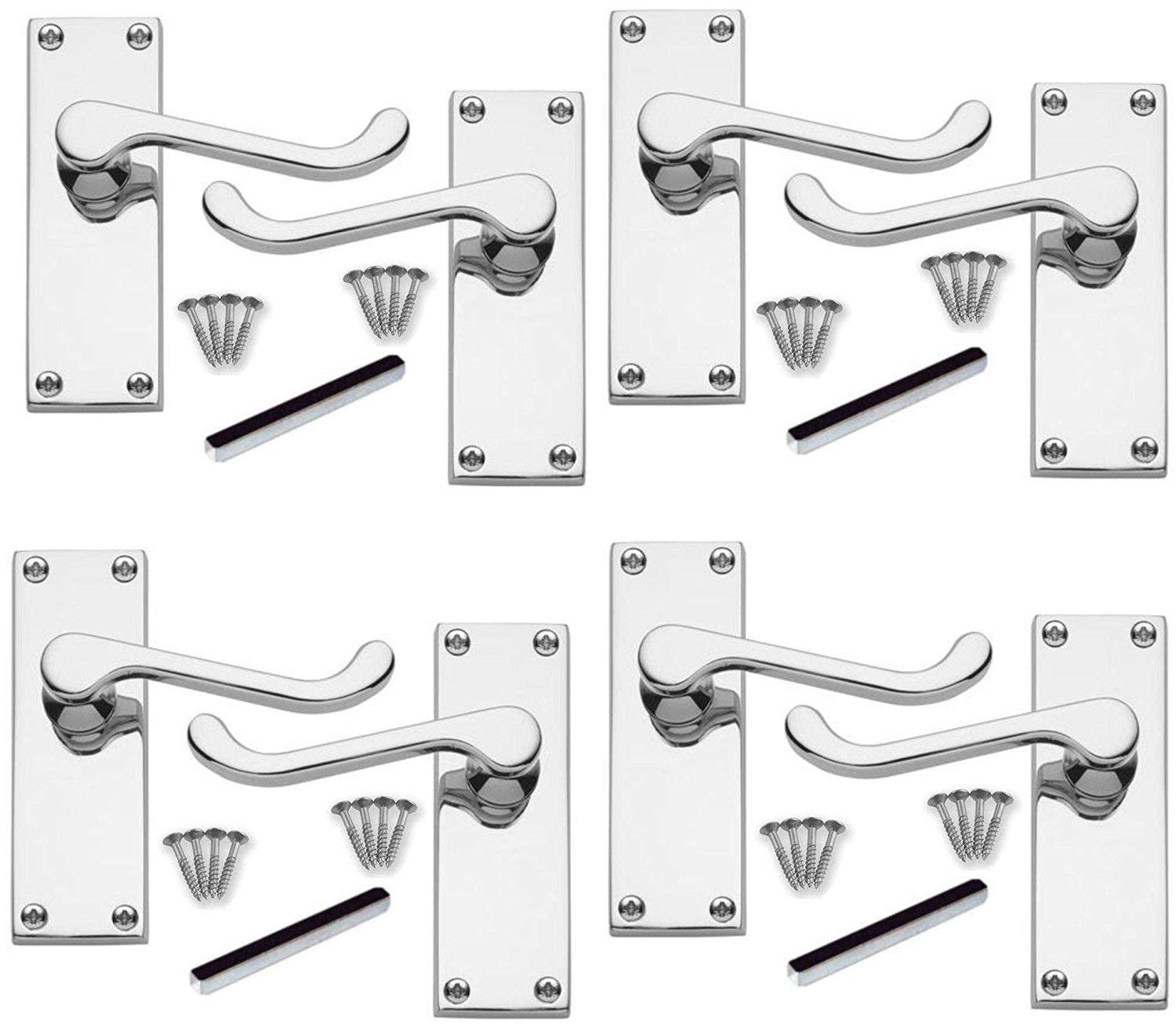 Jiyo.Outdoor Victorian Scroll Door Handles Lever Latch in Polished Chrome Finish, 4 Sets - 120mm Backplate