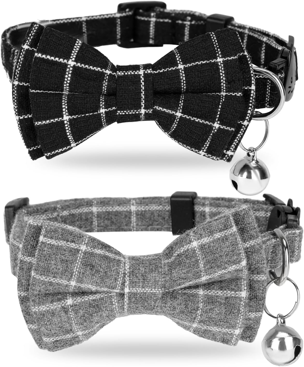 Xthrotsenk 2 Pack Cat Collar Breakaway Kitten Collar with Bell and Bow Tie Adjustable Plaid Cat Collar Cute Safety Pet Collar for Cats and Small Dogs from 8-12In(Black, Gray) Xthrotsenk 2 Pack Cat Collar Breakaway Kitten Collar with Bell and Bow Tie Adjustable Plaid Cat Collar Cute Safety Pet Collar for Cats and Small Dogs from 8-12In(Black, Gray)