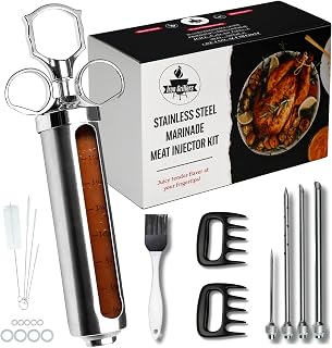 IronGrillers Professional Meat Injector Syringe Kit: 2oz Stainless Steel for Turkey, Brisket & BBQ + Shredding Claws, Never Leaks