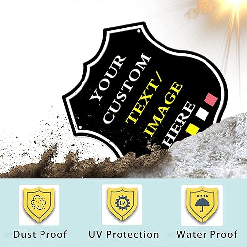 Miniatura 6 de Letreros de metal personalizados con forma de escudo, letreros de estaño personalizados con imagen de texto, imagen, letreros de aluminio