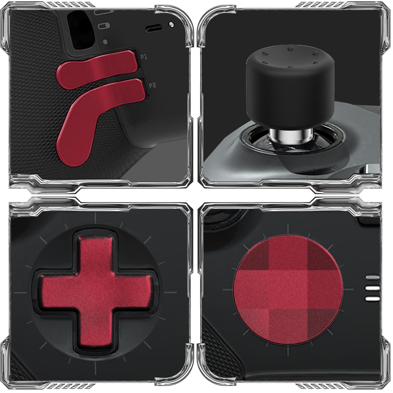 CHARM FOCUS Kit de remplacement 16 en 1 pour manettes Xbox Elite Series 2, comprenant des joysticks magnétiques, des palettes, des capuchons en silicone, des pavés directionnels outil (Rouge volcan)