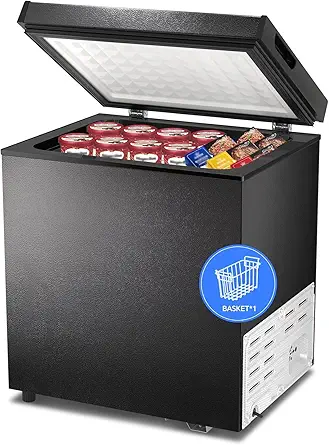 Kismile 1.8 Cubic Feet Chest Freezer with Removable Basket Free Standing Top Open Door Compact Freezer with Adjustable Temperature for Home/Kitchen/Office/Bar