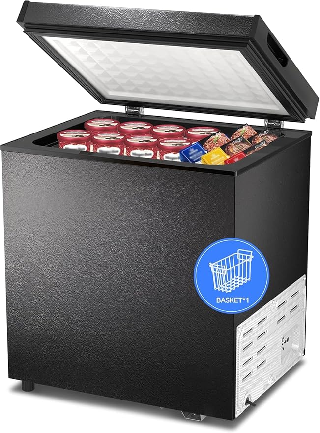 Kismile 1.8 Cubic Feet Chest Freezer with Removable Basket Free Standing Top Open Door Compact Freezer with Adjustable Temperature for Home/Kitchen/Office/Bar