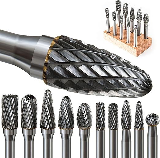 10 Pcs 1/4 Carbide Burr Set 1/4 Shank w/Big Beech Holder Die Grinder Bits Drill Bits Grinding Bits for Metal Rotary Tool Attachment Accessories Rasp Weld Wood Stone for Milwaukee Dewalt (6mm-10PCS)