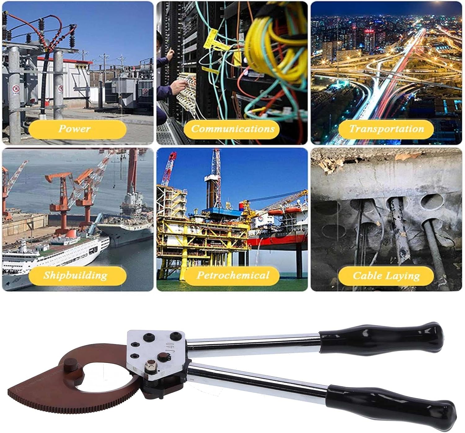 Ratchet Cable Cutter, Professional Wire Rope Cutting Tool with Forged, for 300mm Copper Aluminum Cables, Easy to Carry and Replace