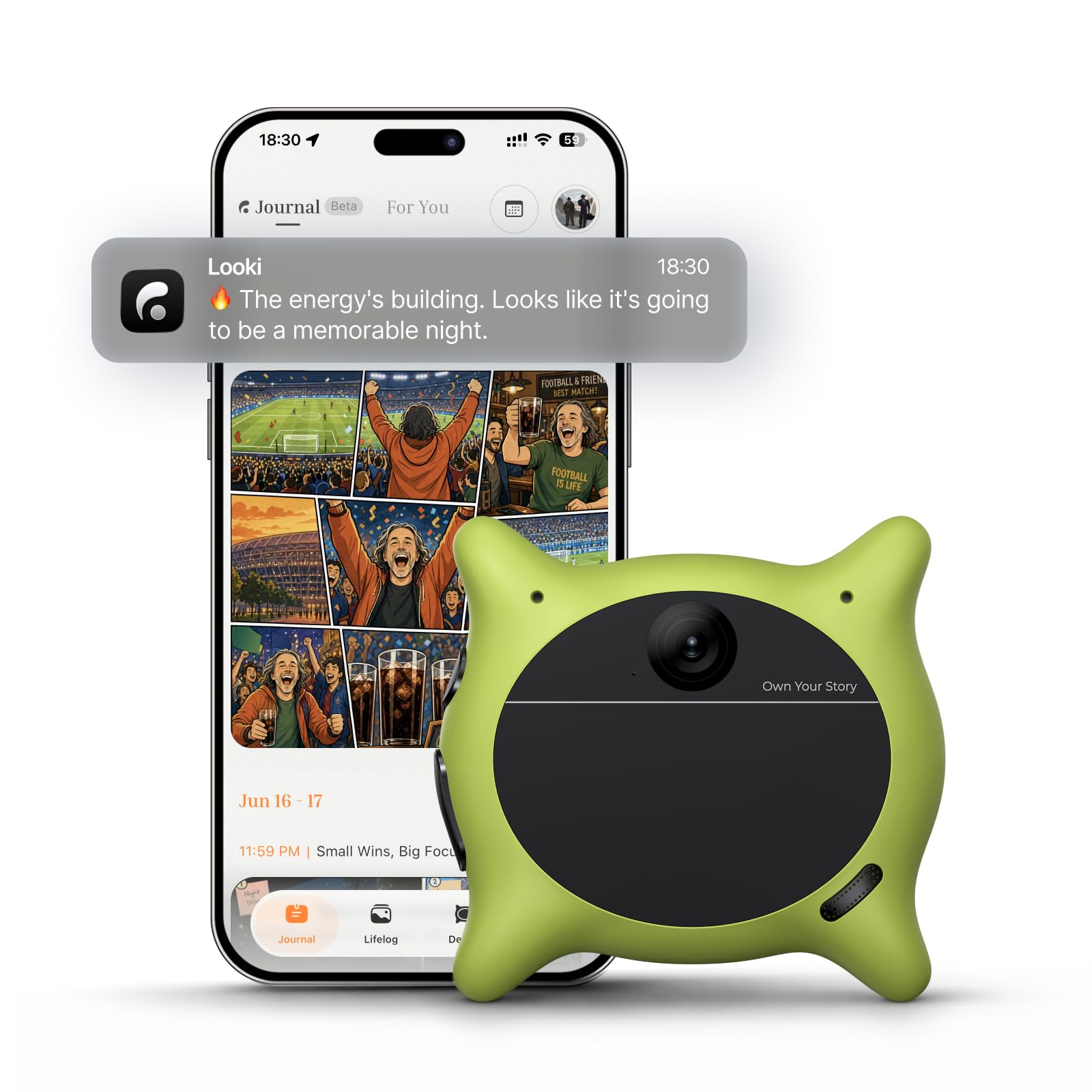 Photo 1 of Looki L1 AI Multimodal Wearable for Life, 32g Lightweight Hands-Free Action Lifelogging Device with 1080P Video, 3 Mics, AI Vlogs & Comics, Proactive Intelligence, 32GB Privacy-First Storage (Green)