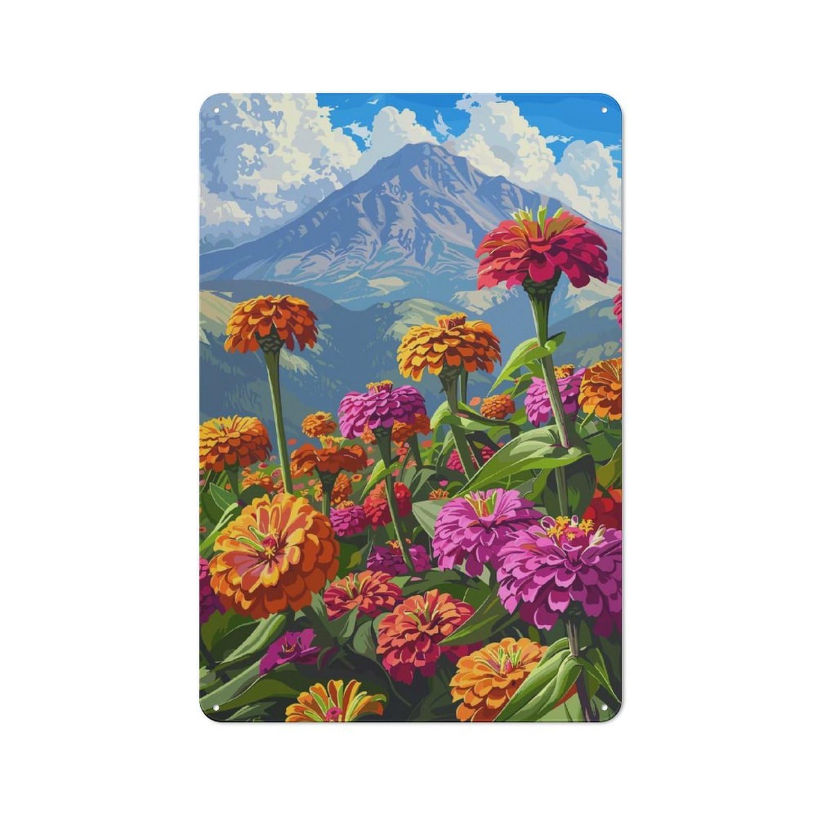 Junmoney Style-8 For Living Room Or Hallway, Mountainside Zinnia Field Vintage Metal Plaque 30X20cm, For Vintage Wall Decor Fans, For Metal Sign Collectors